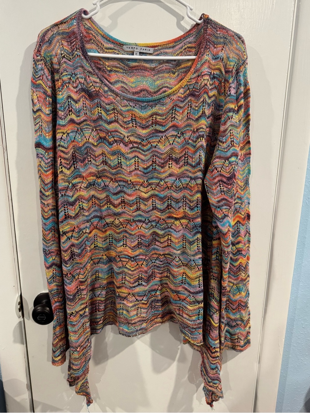 Tempo Paris women XL Knit Long-Sleeve Top Colorful beach vacation